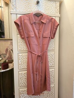 Express Dusty Rose Midi Shirt Dress with Tie Waist